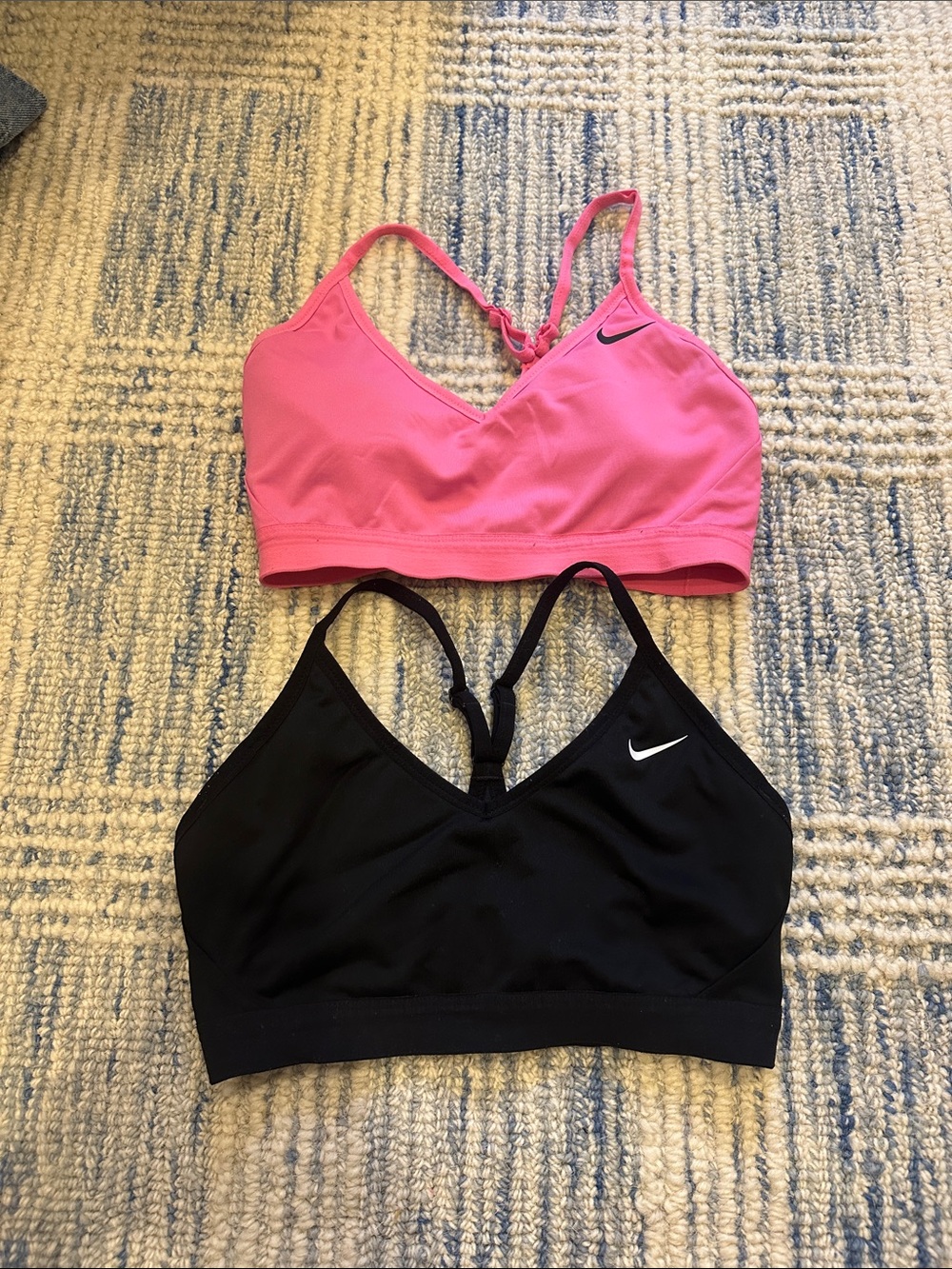 Nike Pink and Black V-Neck Racerback Sports Bras